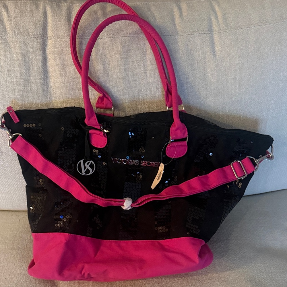Victoria's Secret Black and Pink Sequin Tote
